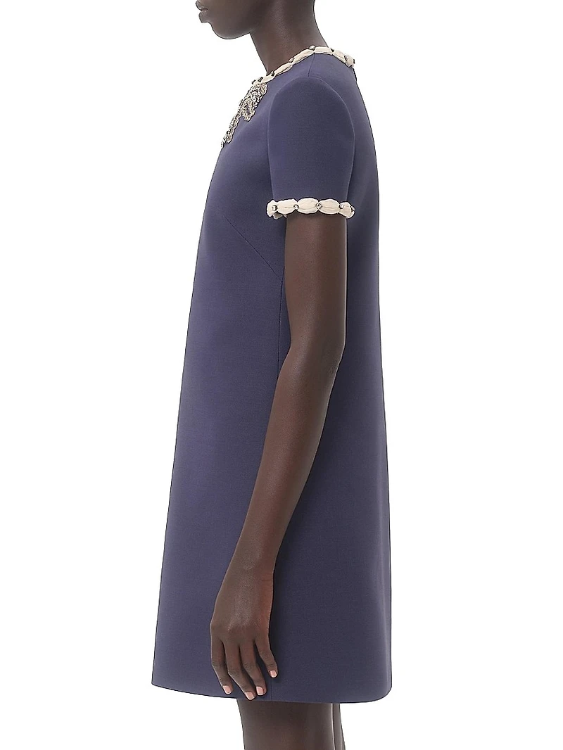 Embroidered Crepe Couture Short Dress