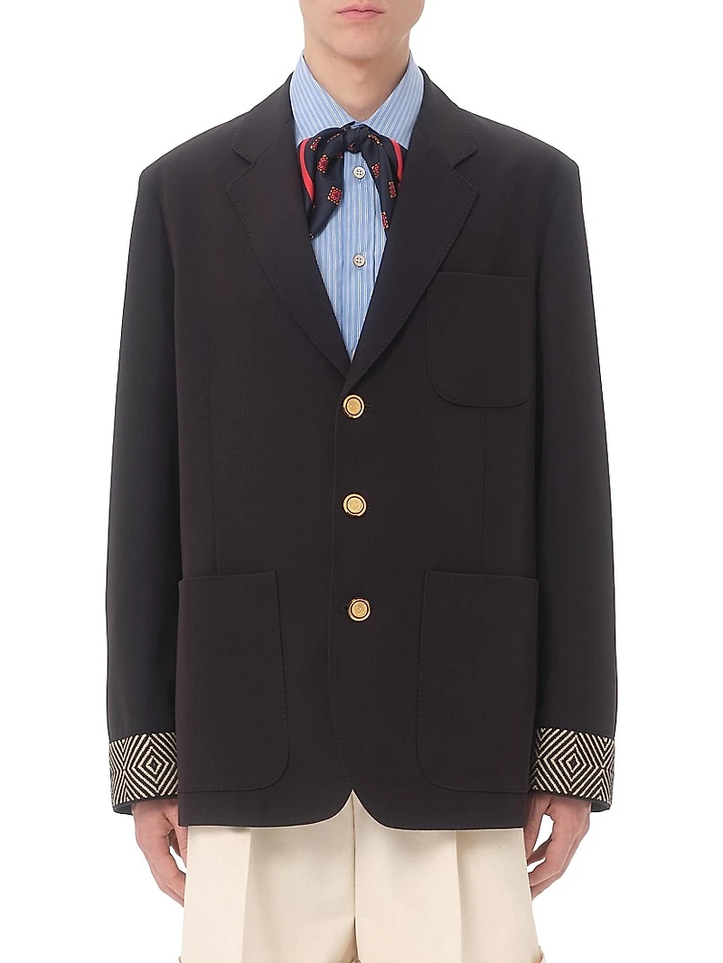 Single-Breasted Wool and Cotton Jacket