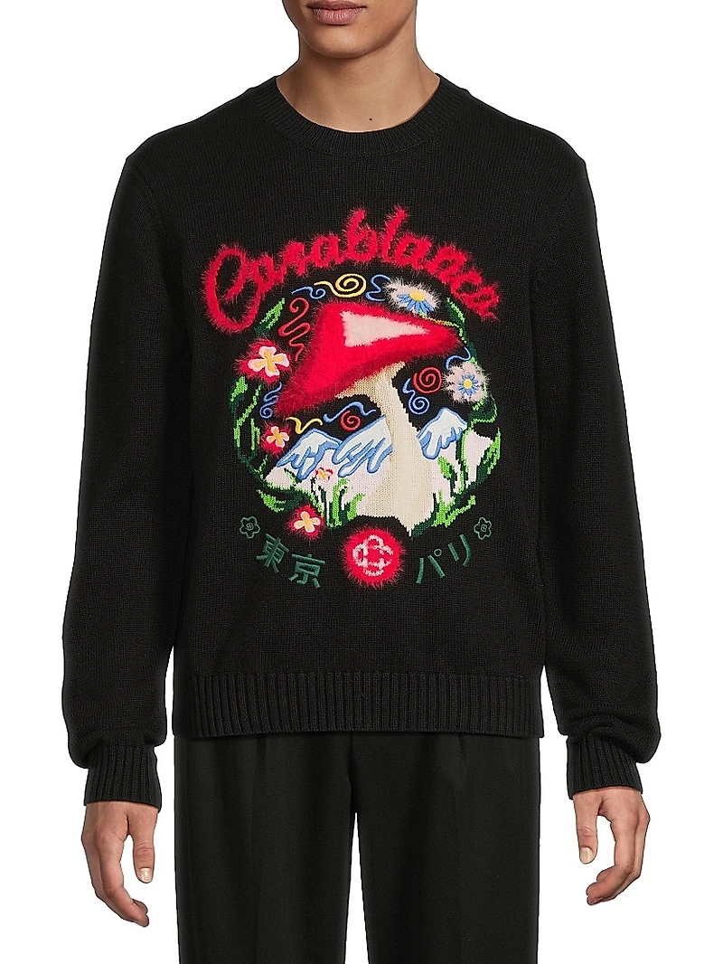 Mushroom Intarsia Crewneck Sweater