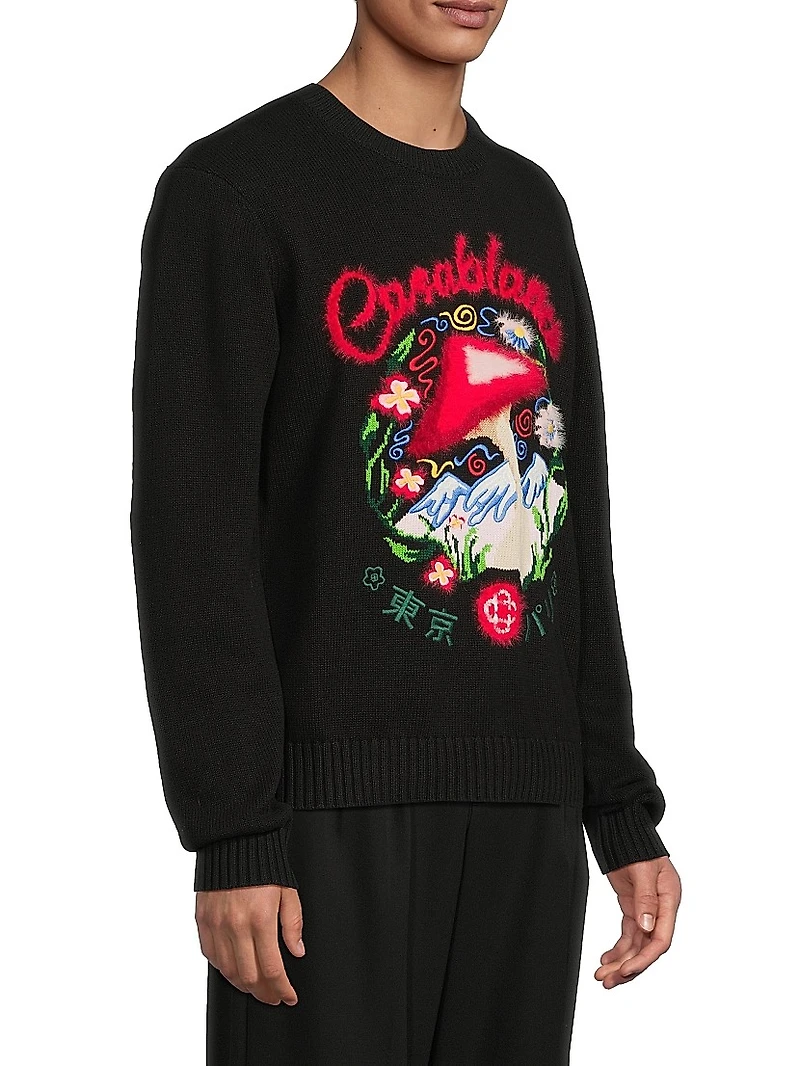 Mushroom Intarsia Crewneck Sweater