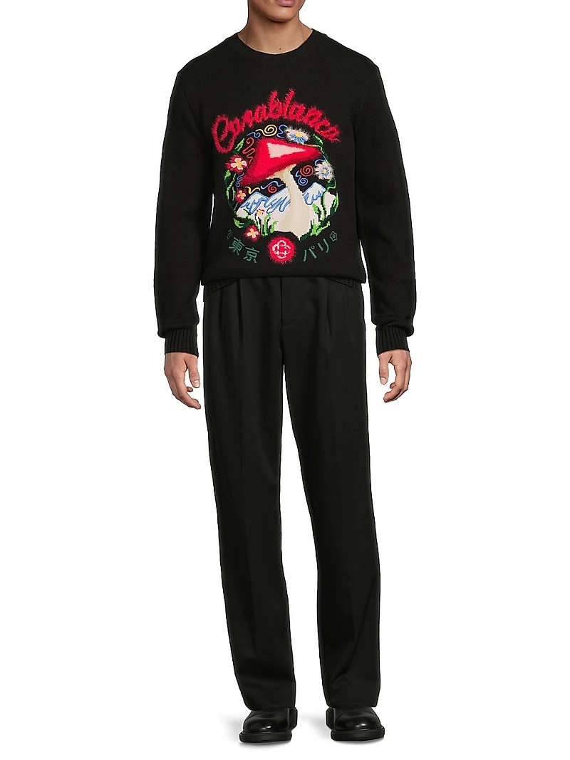 Mushroom Intarsia Crewneck Sweater