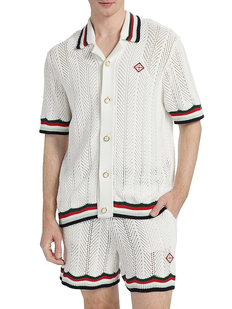 Sporty Faux Crochet Cotton Shirt