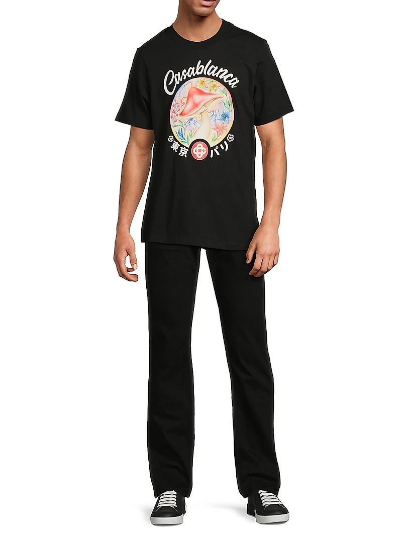 Mushroom Emblem Cotton T-Shirt