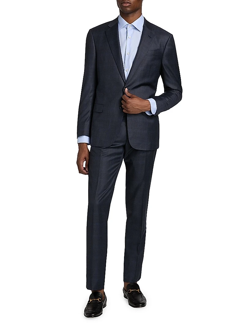 Windowpane Plaid Wool-Silk Suit