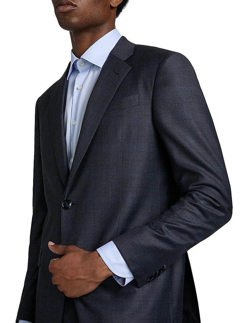 Windowpane Plaid Wool-Silk Suit