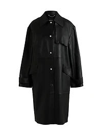 Leather Trench Coat with Silver-Tone Trims