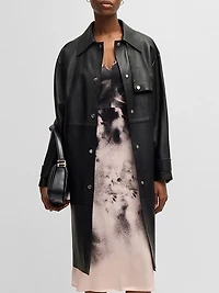 Leather Trench Coat with Silver-Tone Trims