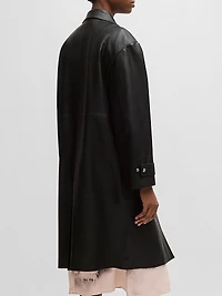 Leather Trench Coat with Silver-Tone Trims