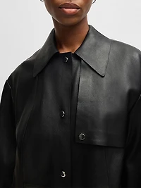 Leather Trench Coat with Silver-Tone Trims