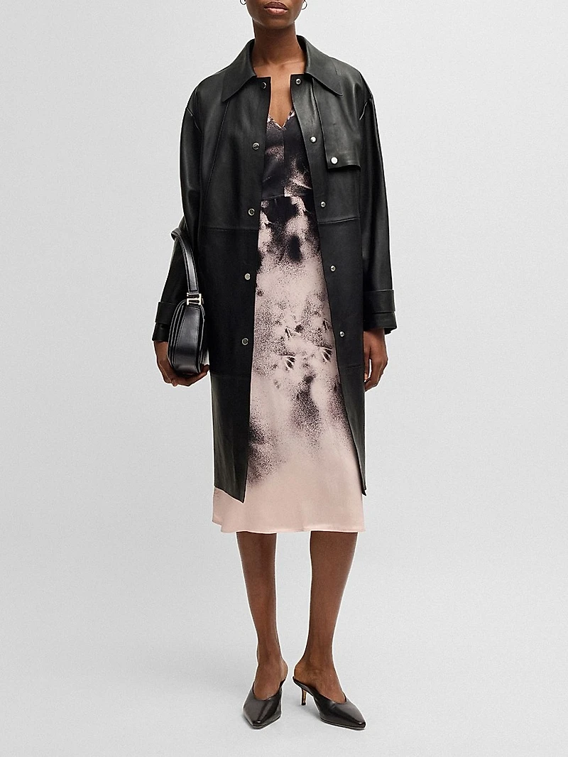 Leather Trench Coat with Silver-Tone Trims