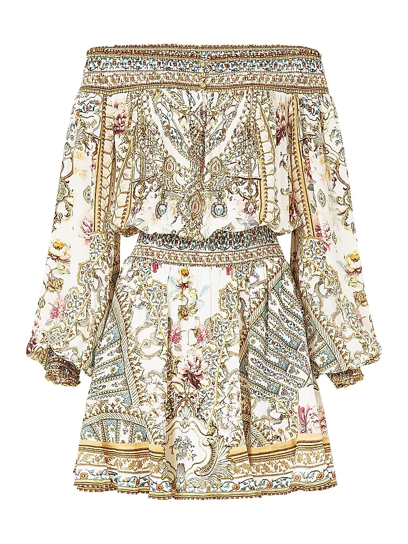 Printed Off-The-Shoulder Silk Minidress