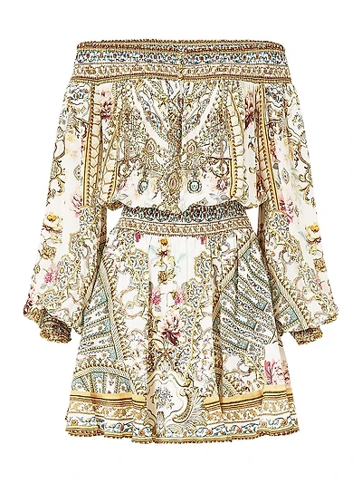 Printed Off-The-Shoulder Silk Minidress