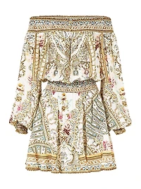 Printed Off-The-Shoulder Silk Minidress