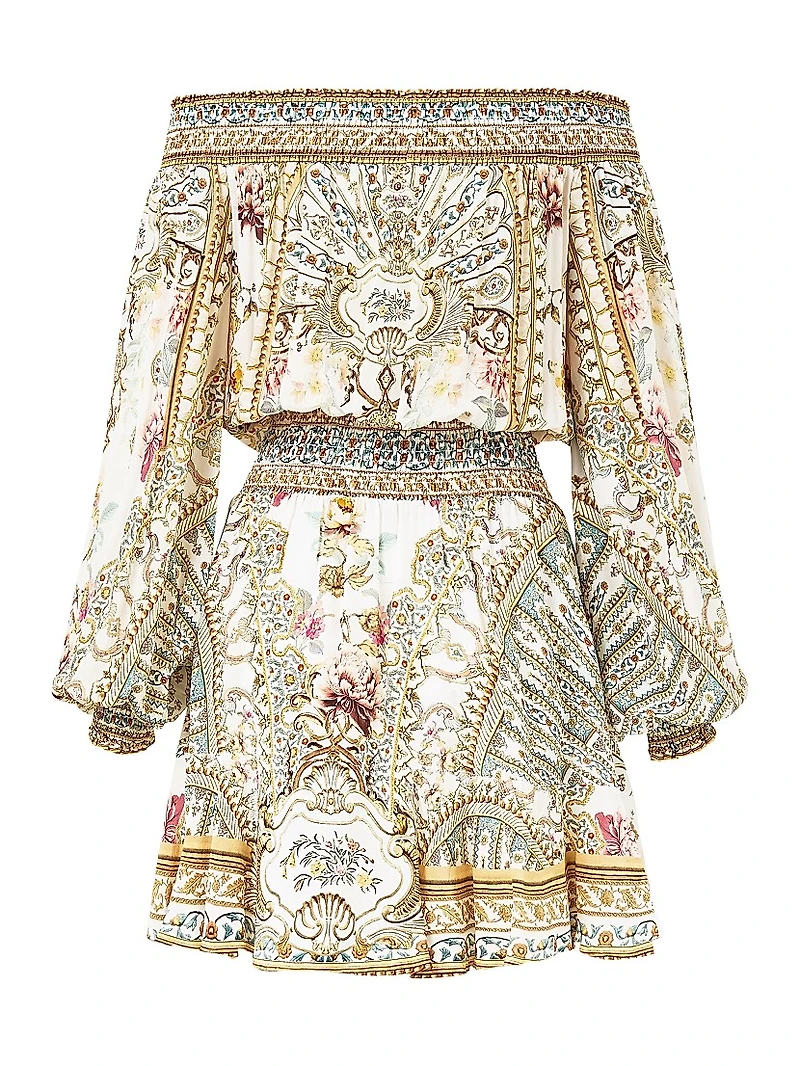 Printed Off-The-Shoulder Silk Minidress