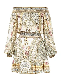 Printed Off-The-Shoulder Silk Minidress