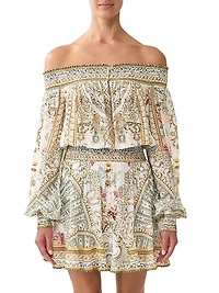 Printed Off-The-Shoulder Silk Minidress