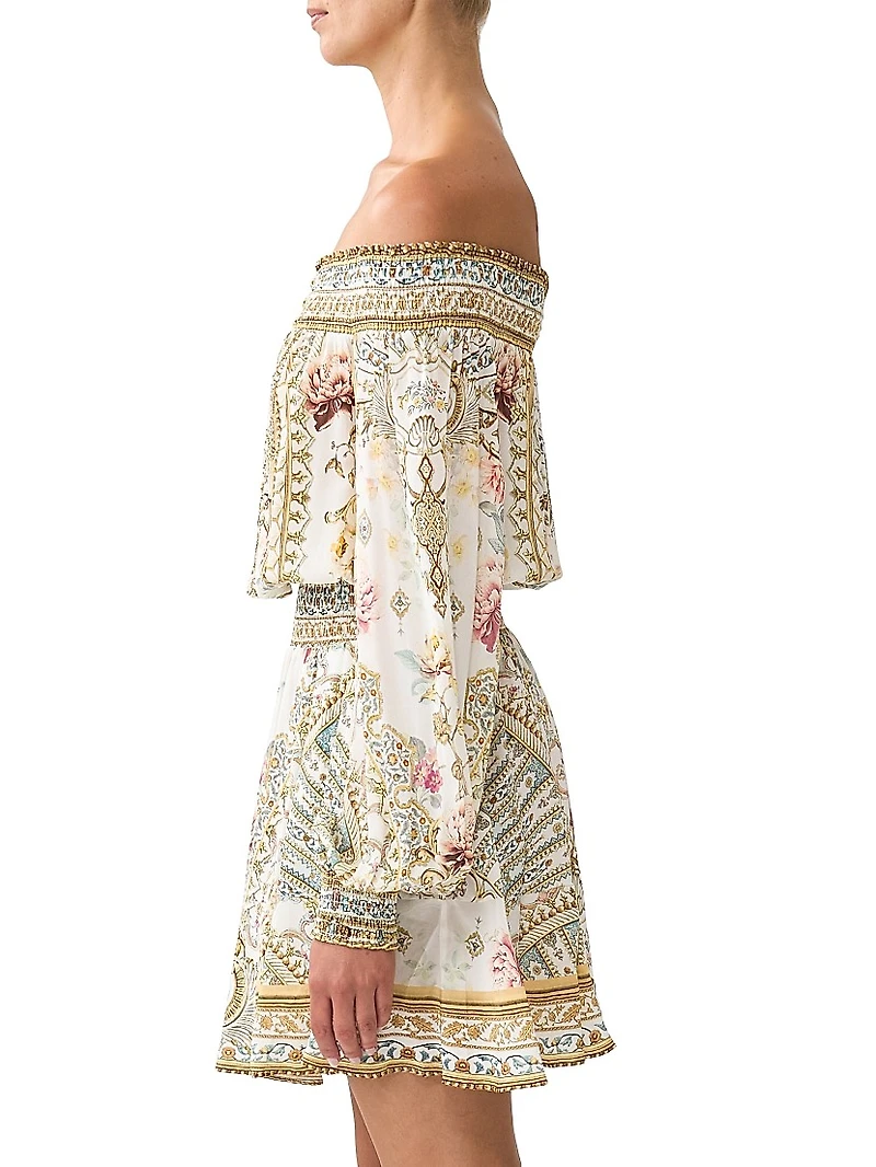 Printed Off-The-Shoulder Silk Minidress