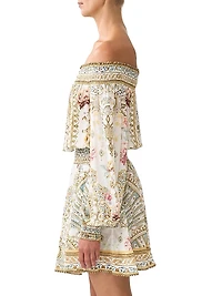 Printed Off-The-Shoulder Silk Minidress