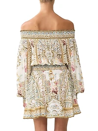 Printed Off-The-Shoulder Silk Minidress