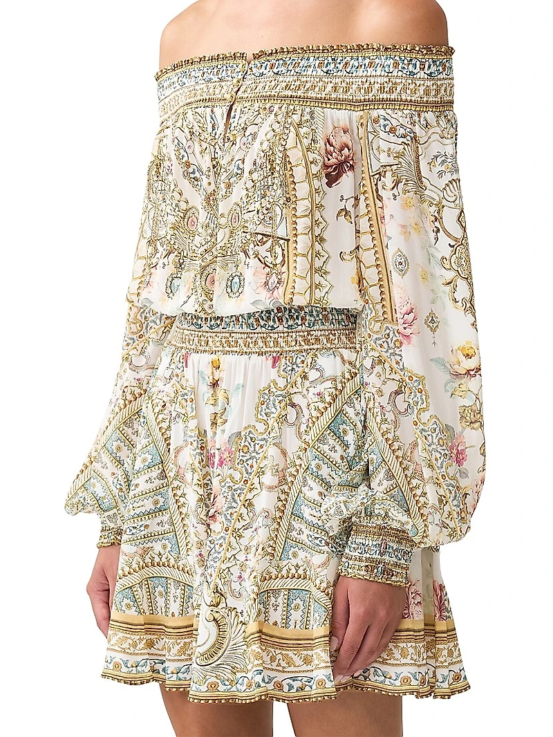 Printed Off-The-Shoulder Silk Minidress