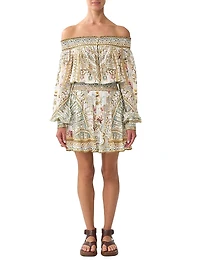 Printed Off-The-Shoulder Silk Minidress