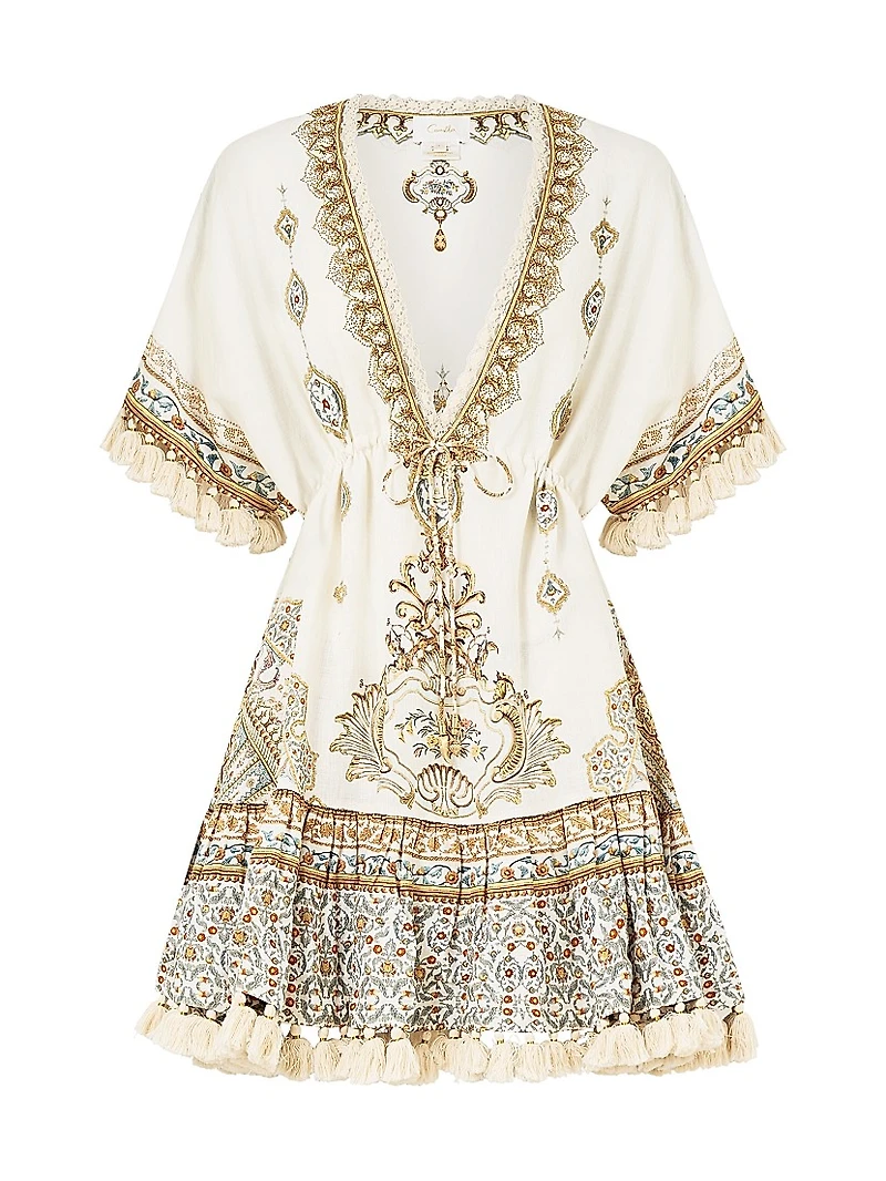 Embroidered V-Neck Linen Minidress