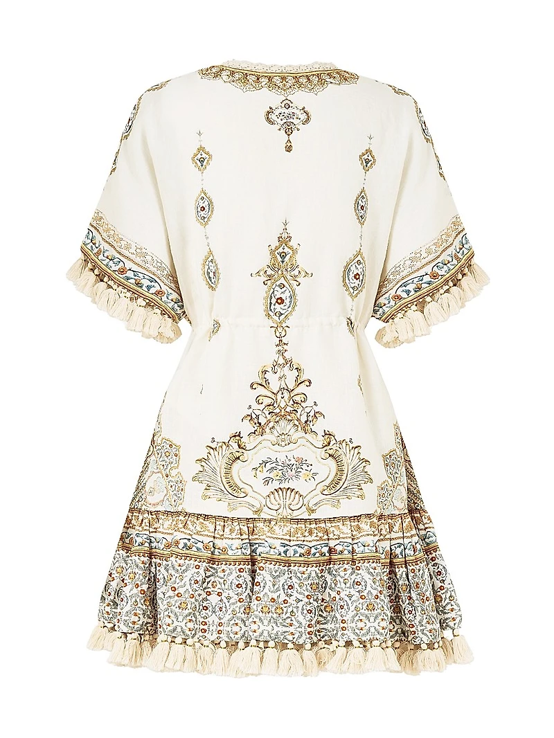 Embroidered V-Neck Linen Minidress