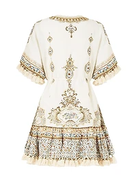 Embroidered V-Neck Linen Minidress