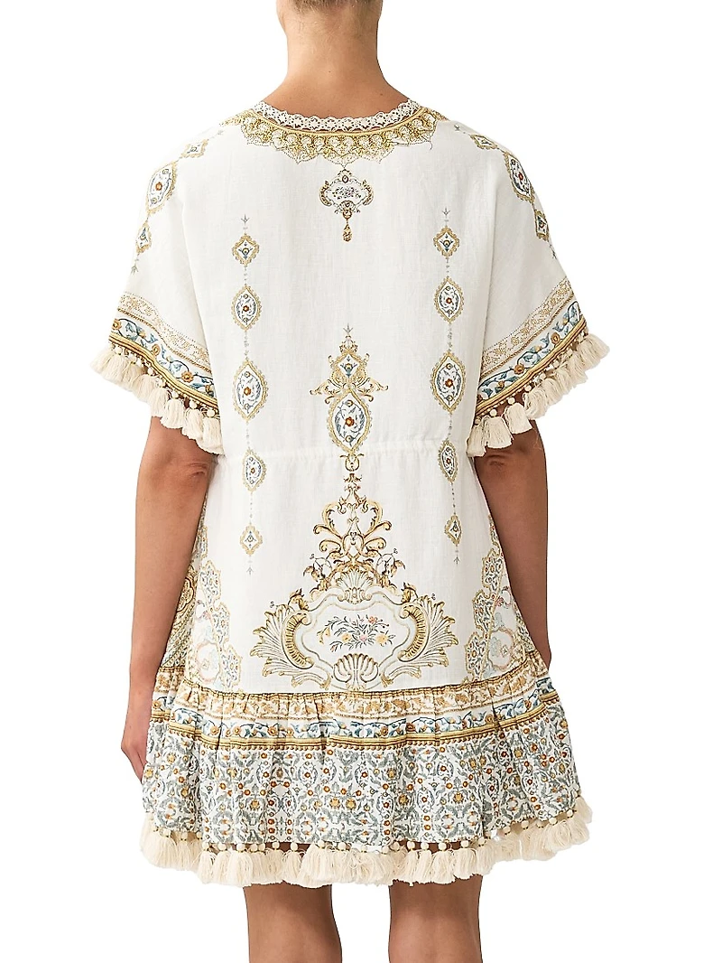 Embroidered V-Neck Linen Minidress