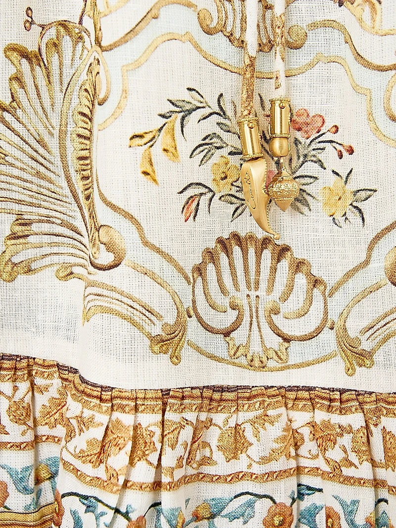 Embroidered V-Neck Linen Minidress