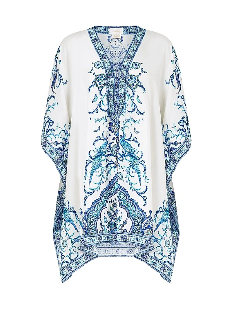 Lace-Up Printed Silk Kaftan