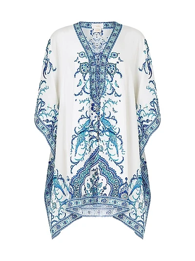 Lace-Up Printed Silk Kaftan