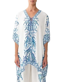 Lace-Up Printed Silk Kaftan