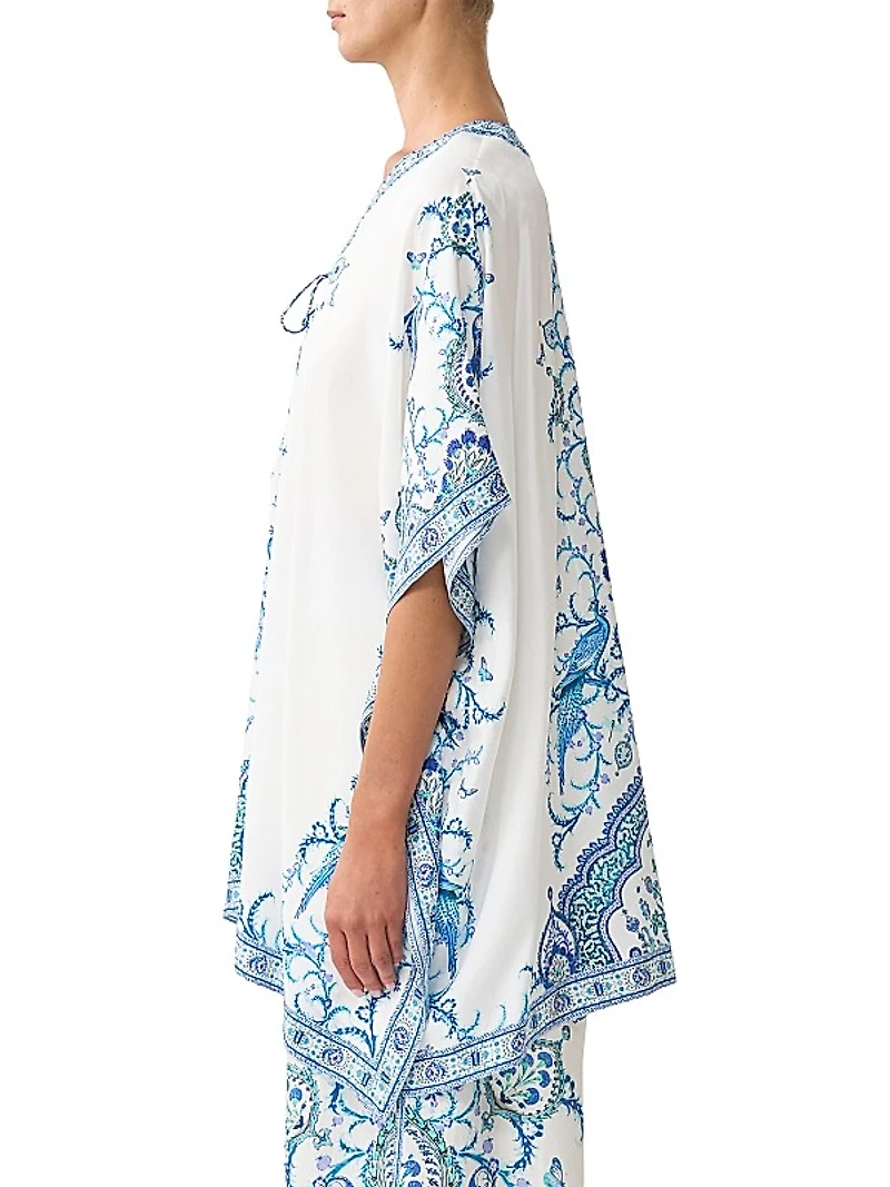 Lace-Up Printed Silk Kaftan
