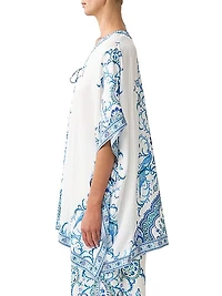 Lace-Up Printed Silk Kaftan
