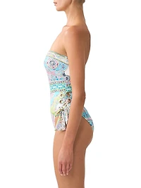 Strapless Eyelet Tie One-Piece Swimsuit