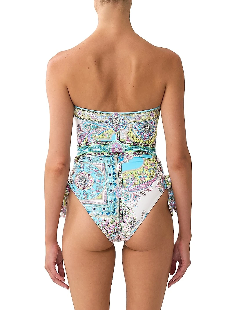 Strapless Eyelet Tie One-Piece Swimsuit