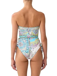 Strapless Eyelet Tie One-Piece Swimsuit