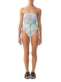 Strapless Eyelet Tie One-Piece Swimsuit