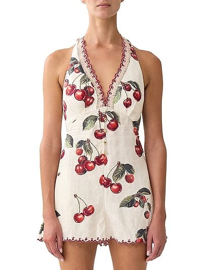 Cherry-Print Linen Romper