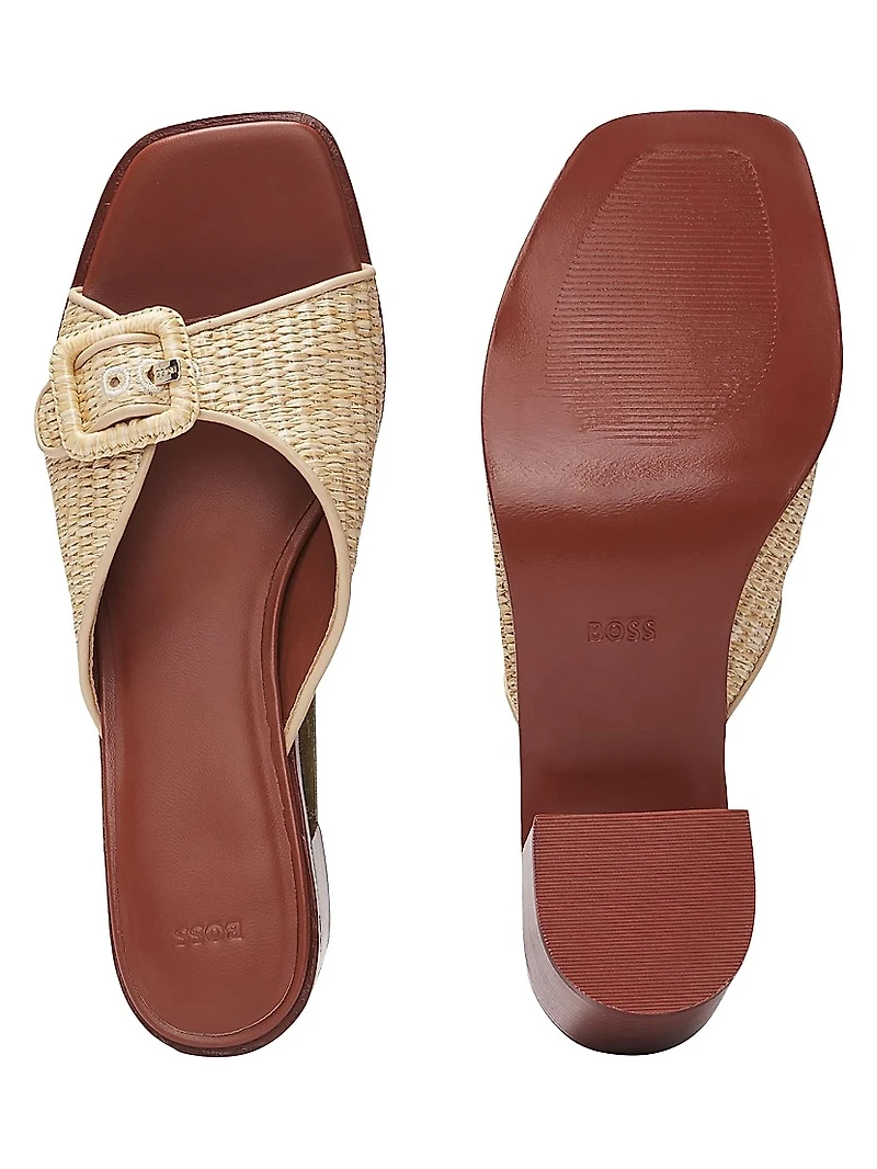 Raffia Mules with Leather Trims