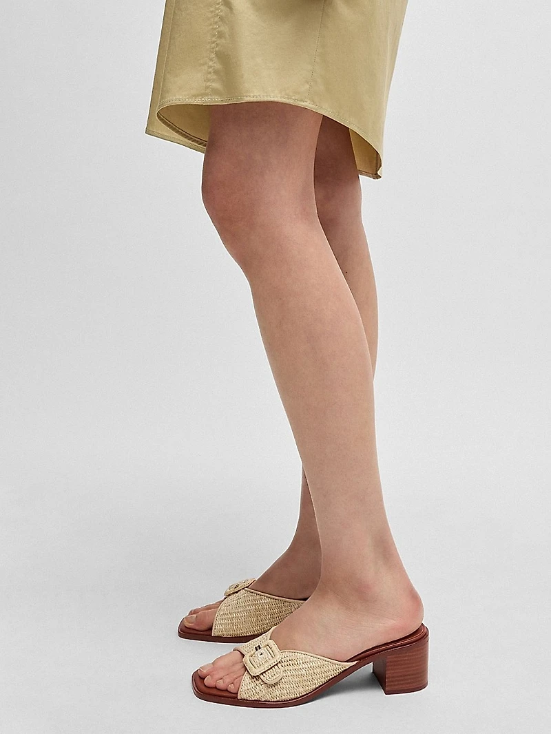 Raffia Mules with Leather Trims