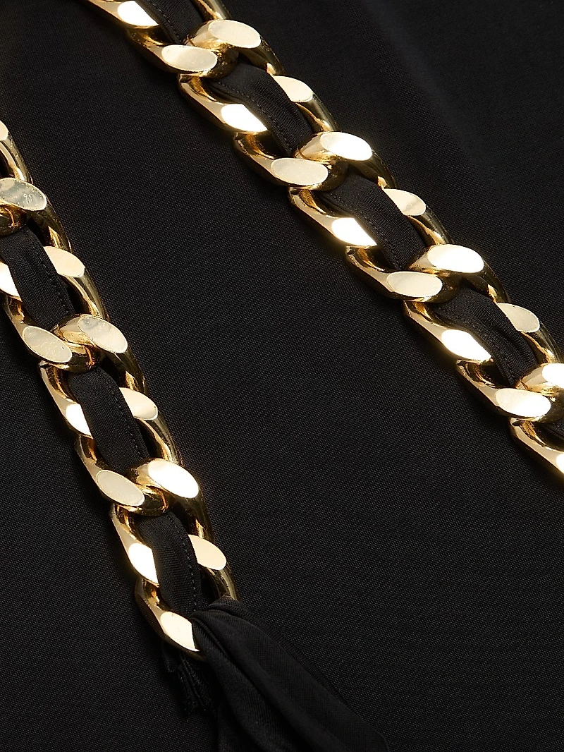 Chain Strap Tie-Waist Halter Gown