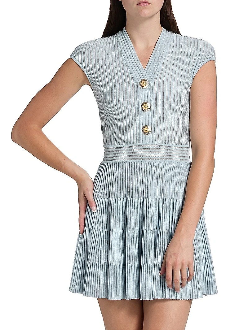 Rib-Knit Cap-Sleeve Minidress