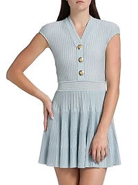 Rib-Knit Cap-Sleeve Minidress