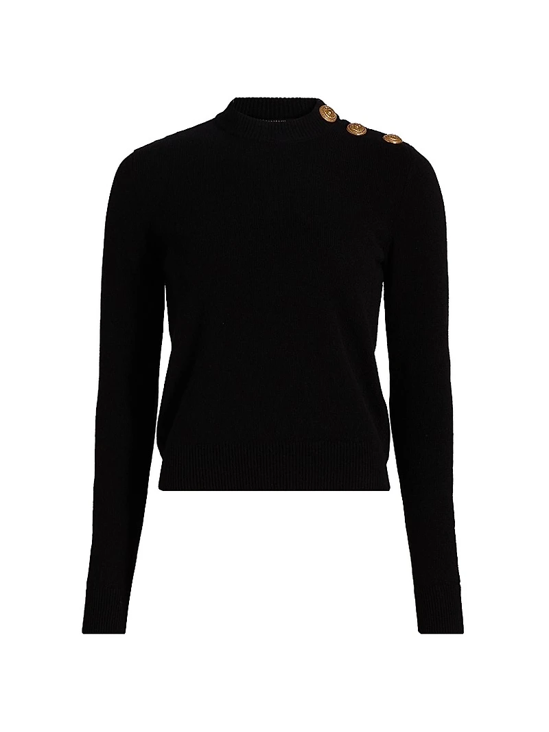 Button-Shoulder Cashmere-Wool Sweater