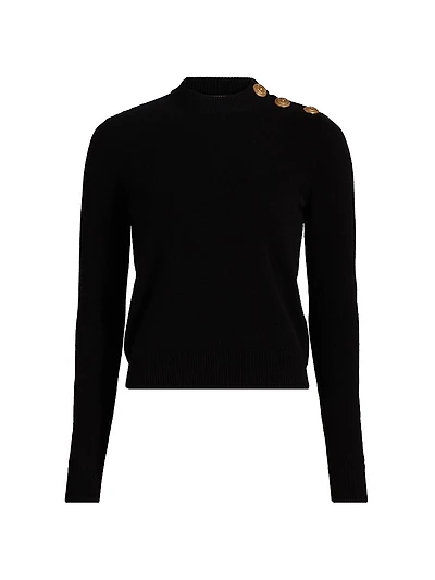 Button-Shoulder Cashmere-Wool Sweater