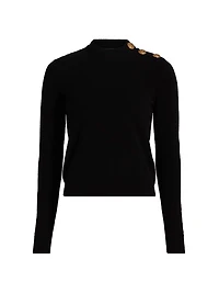 Button-Shoulder Cashmere-Wool Sweater