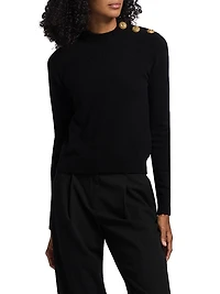 Button-Shoulder Cashmere-Wool Sweater