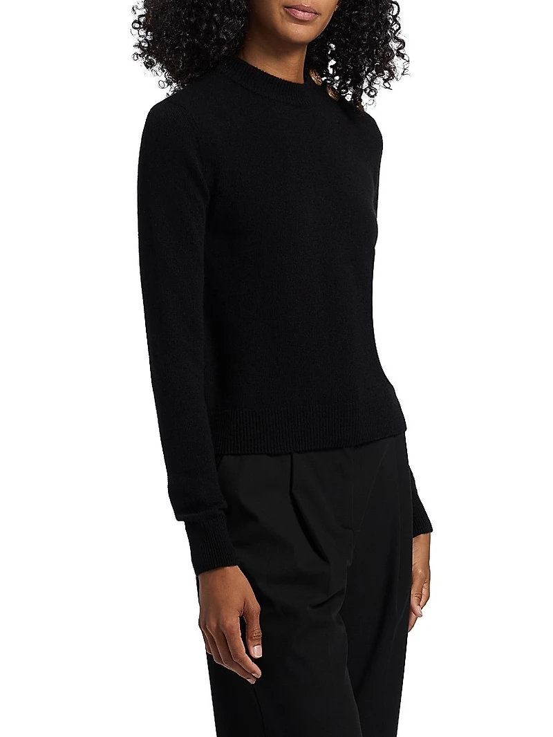 Button-Shoulder Cashmere-Wool Sweater
